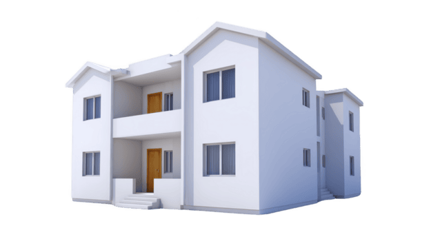 moderno Departamento edificio con limpio, minimalista diseño presentando múltiple ventanas y acogedor entrada. estructura es blanco, enfatizando sencillez y elegancia png