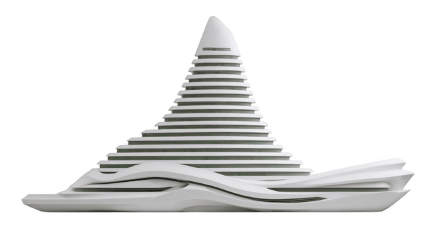 modern arkitektonisk design funktioner unik, spiralformad strukturera med flera olika nivåer och elegant, vit exteriör. byggnad form liknar segla, frammanande känsla av rörelse och innovation png