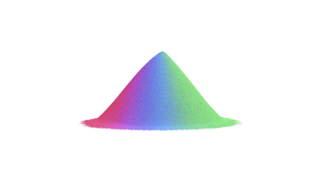 vistoso degradado arena montículo muestra vibrante mezcla de matices, creando visualmente sorprendentes y artístico representación de textura y forma. suave superficie y cónico forma evocar sentido de creatividad png