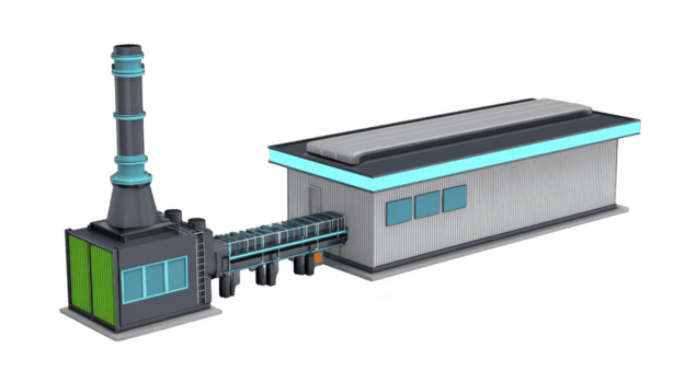 moderno industriale servizio, struttura con ciminiera e trasportatore sistema, in mostra elegante design e funzionale architettura. Questo struttura rappresenta Avanzate produzione e produzione capacità png