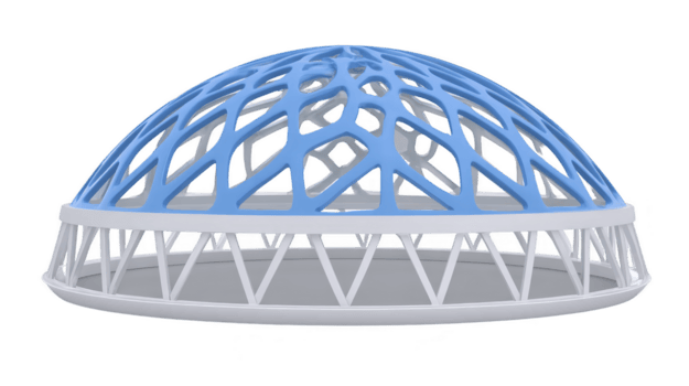 moderno architettonico cupola design con blu reticolo struttura in cima bianca base, in mostra intricato modelli e contemporaneo estetico. Questo unico cupola può servire come Impressionante elemento vario png
