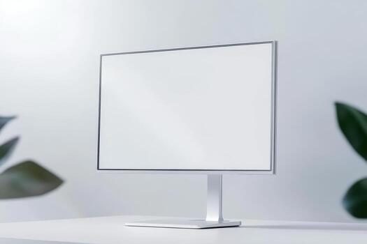 Modern monitor with blank white screen photo
