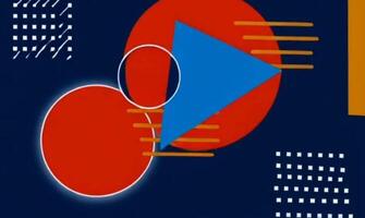 grassetto astratto animazione con rosso cerchi, blu triangolo, e grafico Linee su buio blu sfondo. Perfetto per moderno, artistico, o digitale movimento progetti. video