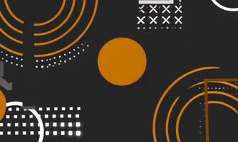 astratto movimento grafico con arancia cerchi, bianca modelli, e curvo Linee su un' buio sfondo. ideale per moderno, tecnologia, o creativo media progetti. video