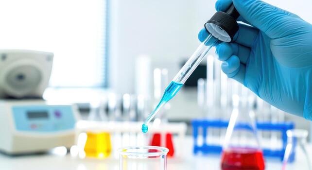 precision dropper a scientists blue liquid experiment in a modern lab photo