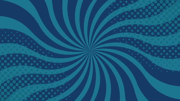 resumen azul espiral radial Estallar con punteado trama de semitonos modelo antecedentes ilustración. dinámica retro popular Arte vórtice líneas y curvas creando movimiento efecto. decorativo geométrico diseño vector