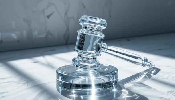 A Crystal Gavel Resting on a Marble Surface photo