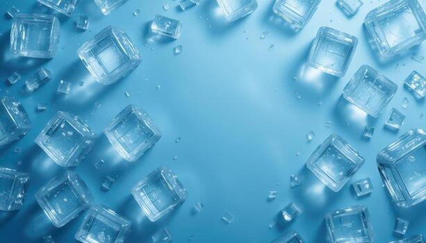 An Overhead View of Scattered Ice Cubes photo