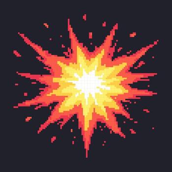 Bright pixel art explosion effect for game development, animations or design projects. Perfect for retro style visuals and dynamic scenes. High quality illustration. vector