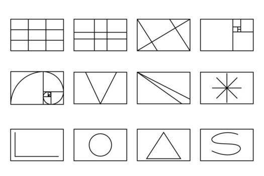 Simple photography composition guide set isolated on whitte background vector