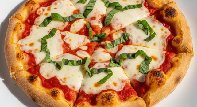 Margherita pizza with fresh basil and melted cheese photo