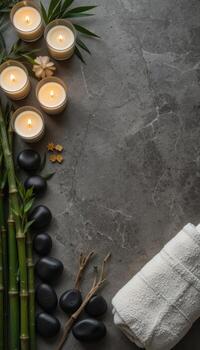 A tranquil spa setup on a dark textured surface photo