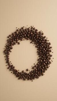 An overhead view of coffee beans in a circular frame photo
