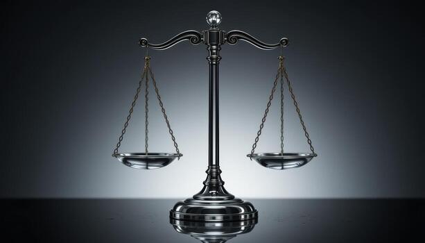 A classic and polished scales of justice on a clean table photo
