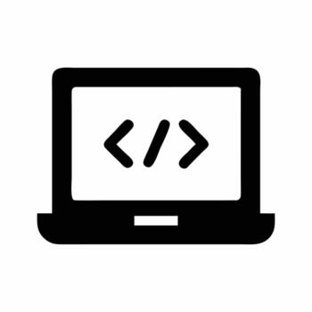 ordenador portátil con código soportes icono programación y desarrollador símbolo, vector