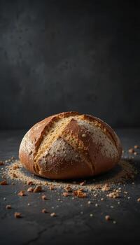 Rustic Loaf of Bread with Flour on a Dark Background photo