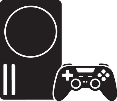 Black silhouette of a game console and controller isolated on white background vector