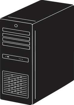 Black computer tower silhouette isolated on white background for technology and data processing concepts vector