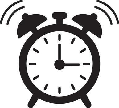 A classic black and white alarm clock is depicted, its bells ringing loudly, symbolizing wakefulness, punctuality, and the start of a new day. This image evokes a sense of urgency and routine. vector