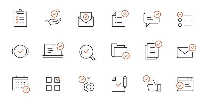 Document check, quality control line icon. Quality certificate, business quarantee mark outline editable stroke icon. Approve, confirm vector