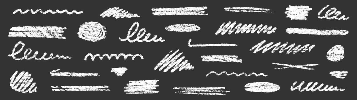 Chalk brush underline strokes set. Crayon marker highlight scribble stroke. hand drawn brush underline element set for accent, crayon texture emphasis element. Rough chalk vector