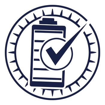 Fully charged battery icon with checkmark inside a circular emblem symbolizing completion vector