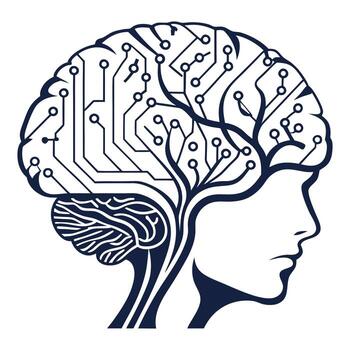 Abstract concept of artificial intelligence and human brain connection digital art vector