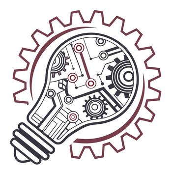 Gears light bulb symbolizing innovation and mechanical engineering solutions and ideas vector