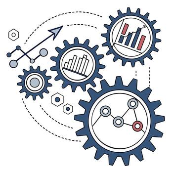 Complex system interconnected gears representing data analysis and business growth vector