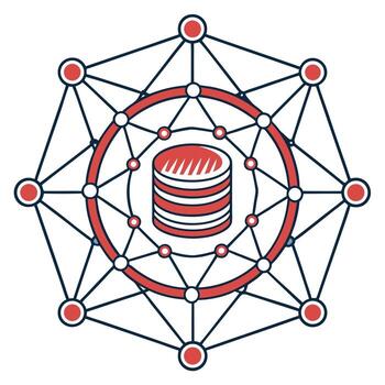 Abstract network graph visualization with central database icon representing data connectivity and information flow vector