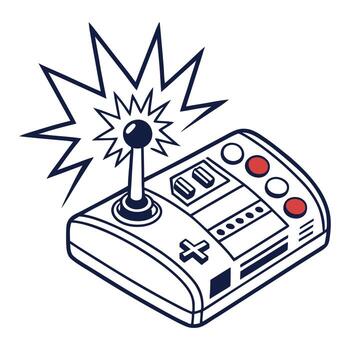 Retro gaming joystick controller with explosive action burst icon for classic arcade fun vector