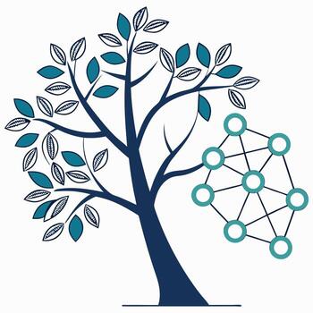Abstract tree with interconnected network nodes represents growth and connection vector