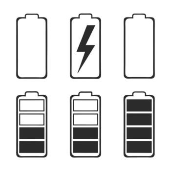 Battery charge indicators power level icons set representing full empty and partial energy vector