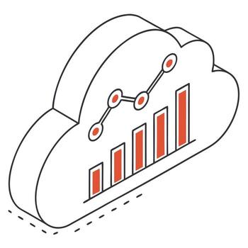 Cloud computing data analytics and growth chart isometric concept for business insights vector