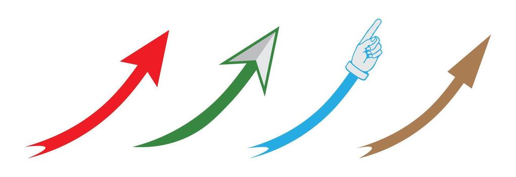 Simple curve arrow sketch set flat colorful art isolated transparent background PNGS vector