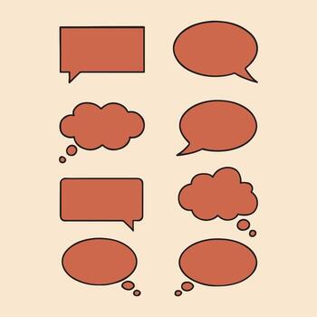 Speech and Thought Bubble Set 8 Reddish Brown Icons in Varied Comic Styles for Dialogue and Idea Representation vector