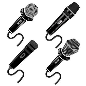 Retro Microphone Icon Set Isolated on White Background. vector