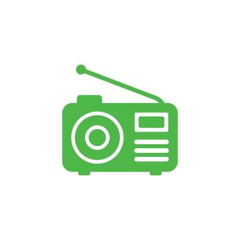 Green radio receiver icon with antenna on white background broadcasting design element vector
