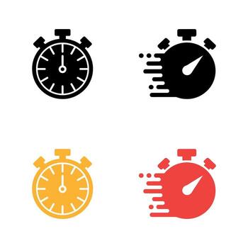 Stopwatch icons set with normal and fast speed effect in black yellow and red vector