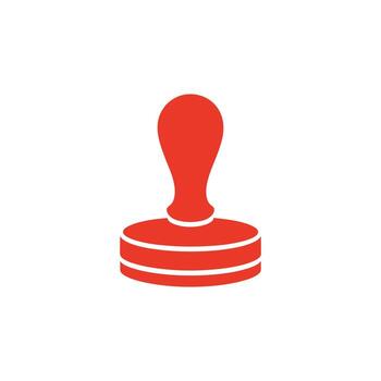 Red rubber stamp icon with handle for document authentication on white background vector