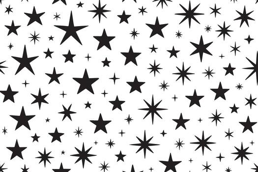 Whimsical hand drawn star pattern with varying sizes and styles on a white background vector