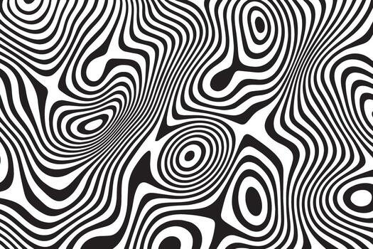 Abstract black and white organic wavy lines creating a mesmerizing and dynamic optical illusion pattern vector