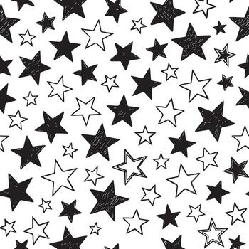 Hand drawn star pattern with a sketchy texture and a repeating design vector