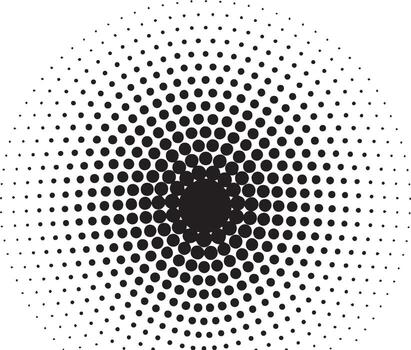 Abstract radial halftone pattern with a dark center and expanding dots on a white background vector