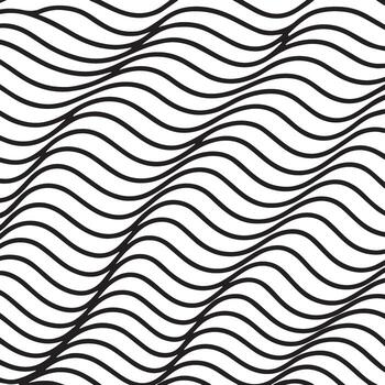 Abstract black and white wavy lines pattern creates optical illusion of depth and movement vector