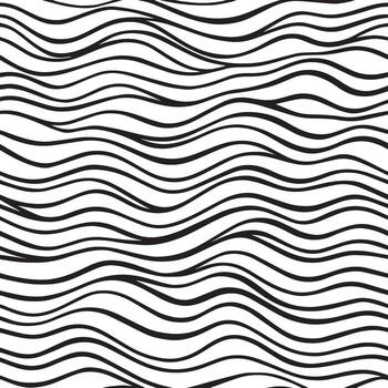 Abstract black and white wavy lines pattern with a hand drawn textured feel vector