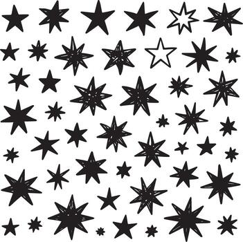 A collection of hand drawn star illustrations with varying styles and sizes on a white background vector