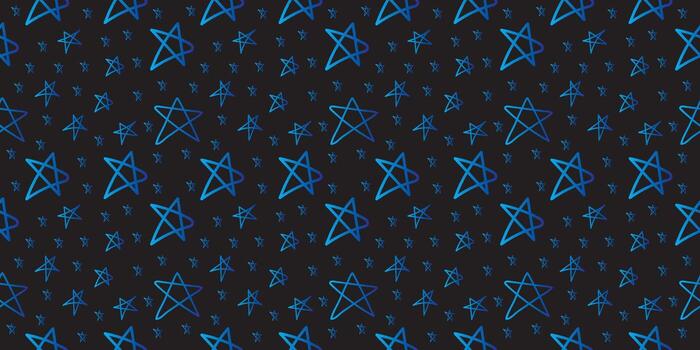Blue star geometric pattern on dark seamless background, ideal for wallpapers, creative prints, digital graphics, and modern design projects. vector