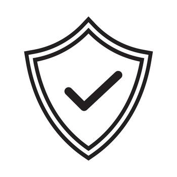 Minimalist shield icon with checkmark, symbolizing security, trust, protection, reliability, and guaranteed quality in modern design. vector