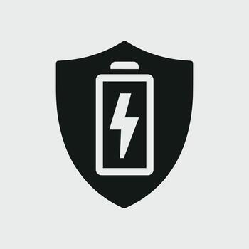 battery icon in a shield with a lightning bolt vector